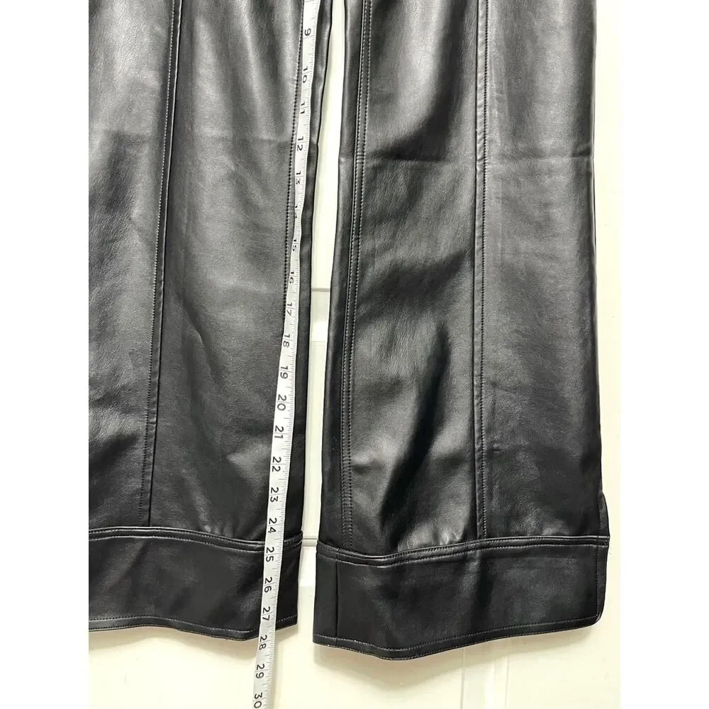 New Free People Glow Up Black Vegan Leather Wide Leg Pants High Rise Size 8